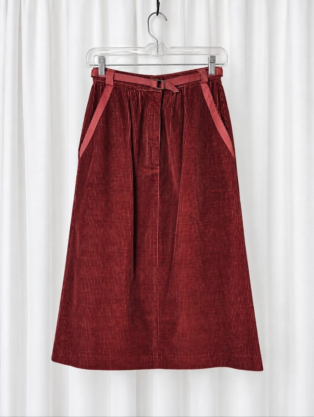 Vintage Gregge Sport Rust Corduroy Belted Below the Knee Retro Skirt